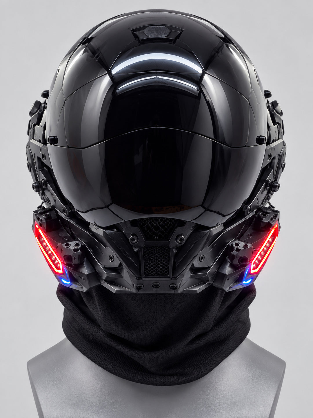 FOCKSHOP VOID illuminated tactical mask — clean black red-blue light product view