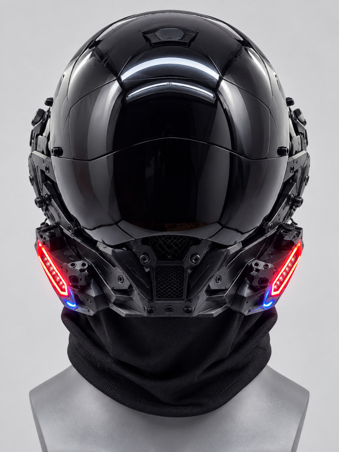FOCKSHOP VOID illuminated tactical mask — clean black red-blue light product view