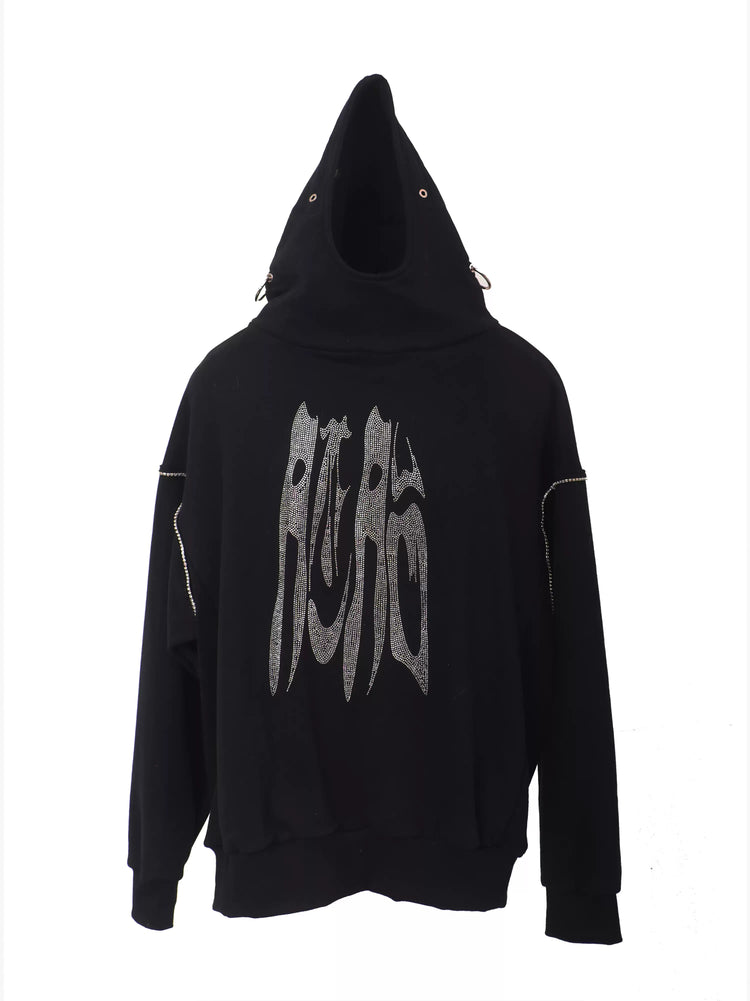 EMBRYO RHINESTONE RING oversized graphic hoodie — construction detail