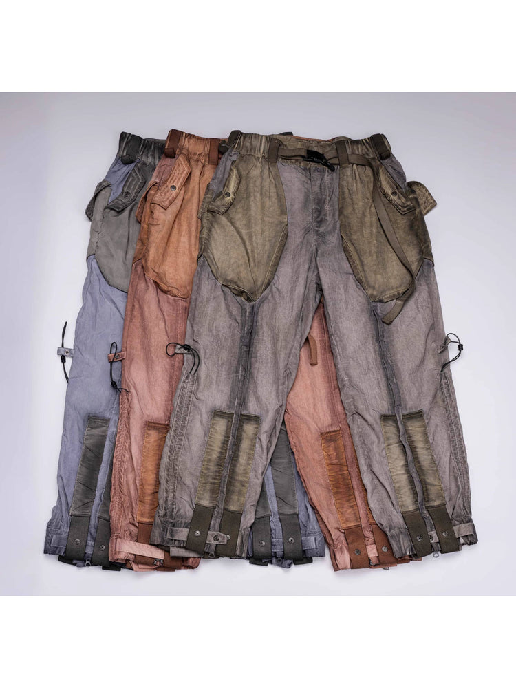 STARCORE mercury brown engineer utility pants — flat-lay comparison of moon dust gray, venus orange and mercury brown colorways