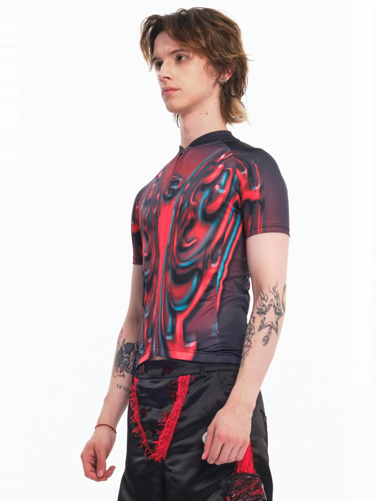 EMBRYO RED SIGNAL fitted cycling top — alternate product presentation