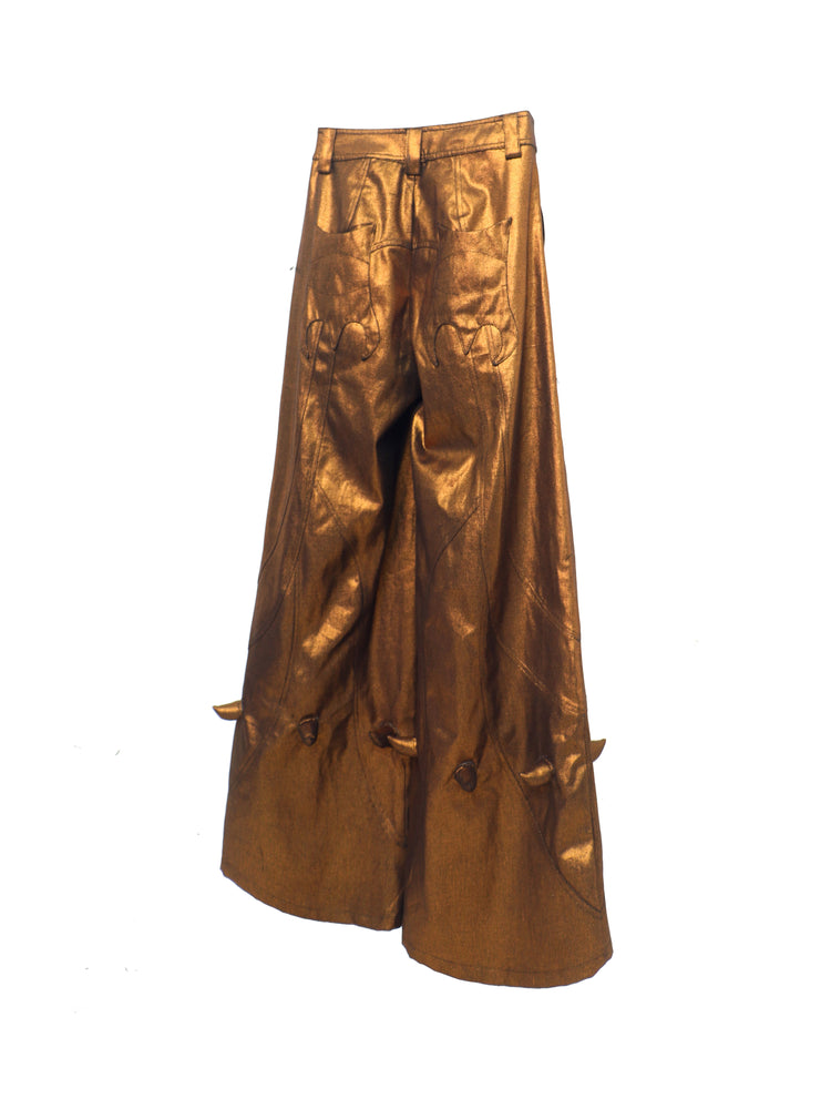 EMBRYO GOLD SPIKE metallic wide-leg pants — alternate modeled angle