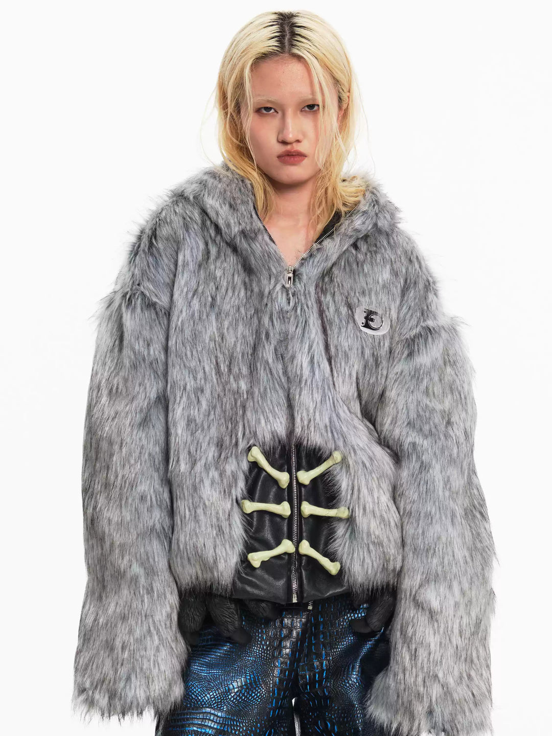 EMBRYO ANIMAL SHELL hooded faux-fur jacket — rear or construction presentation