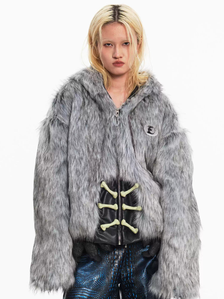 EMBRYO ANIMAL SHELL hooded faux-fur jacket — rear or construction presentation