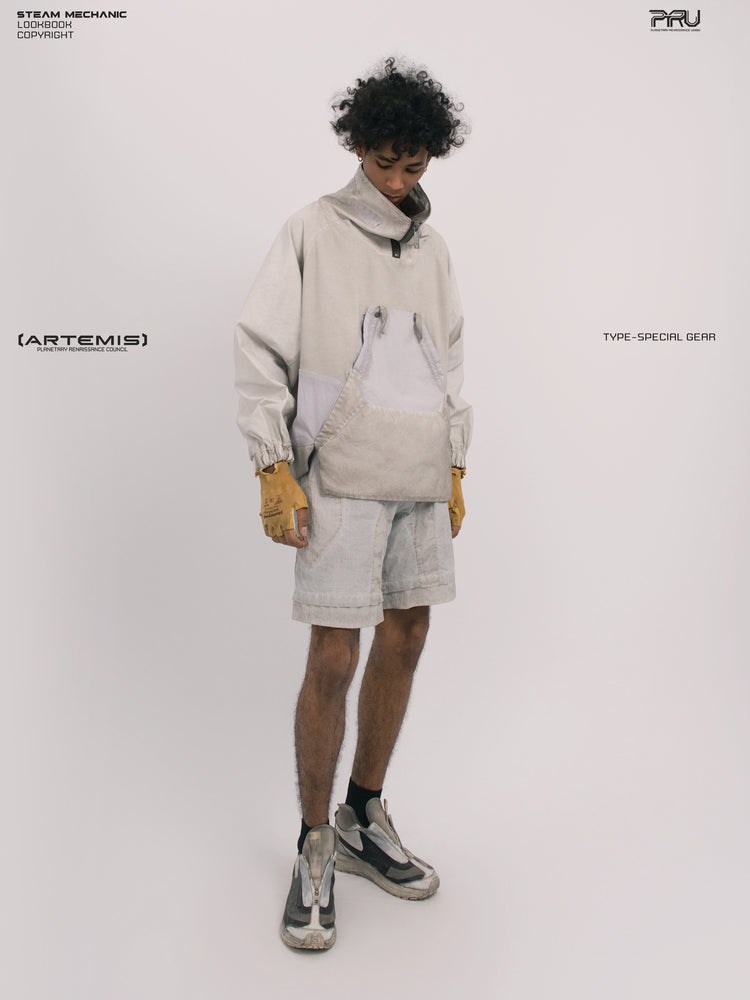 PIONEER eris white detachable-pocket utility hoodie — full-length front modeled view with hands relaxed