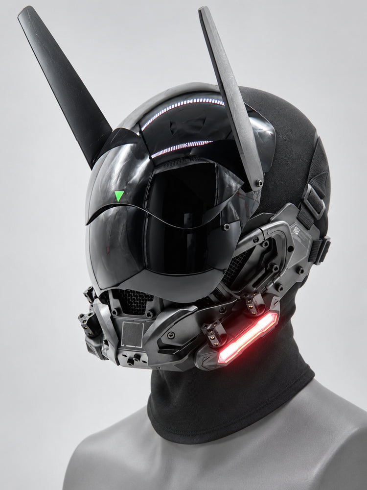 FOCKSHOP VOID illuminated tactical mask — clean anniversary antenna red-blue light product view