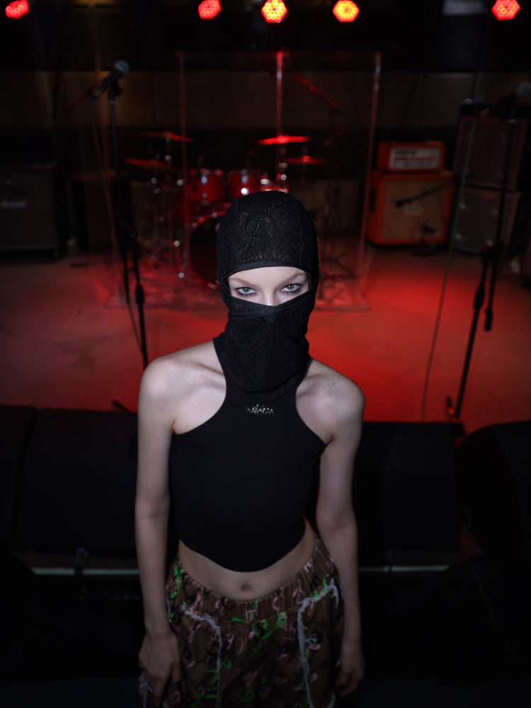 PINKSPINK ELECTRIC MOON mesh balaclava — alternate angle showing the shape and finish