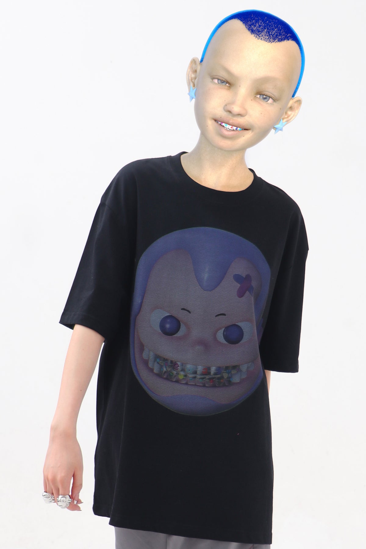 EMBRYO E23 LITTLE ONE oversized black graphic tee — product-only rear view