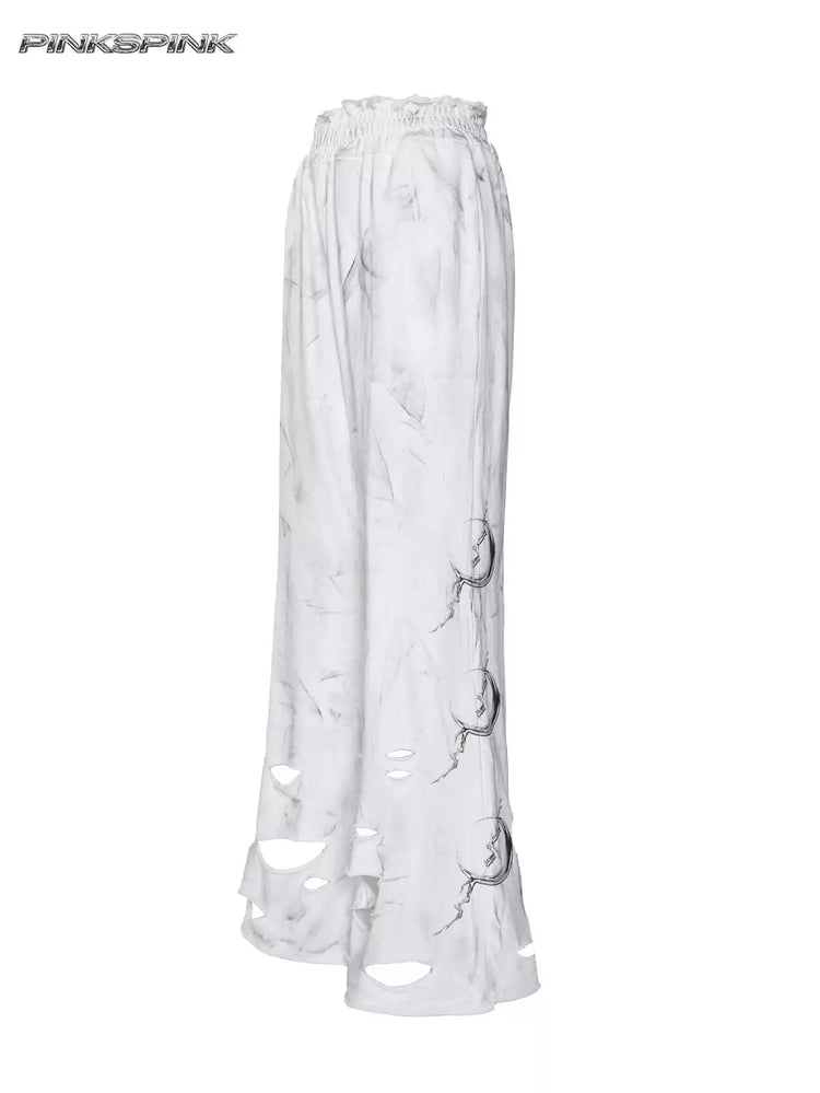 PINKSPINK ELECTRIC MOON coated distressed flare sweatpants — alternate gallery view showing the design details