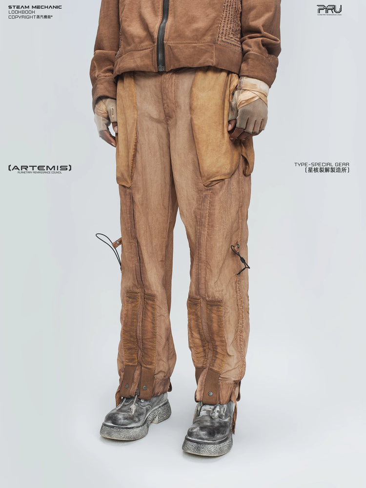 STARCORE venus orange engineer utility pants — side modeled view