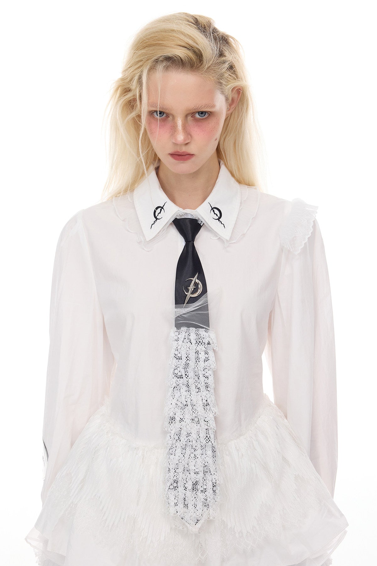 PINKSPINK ELECTRIC MOON punk-ballet lace tie — product detail view showing texture and hardware
