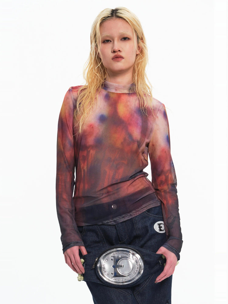 EMBRYO BRUISE SIGNAL printed mesh top — side or detail presentation