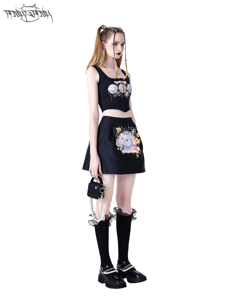 PINKSPINK GARFIELD graphic mini skirt — black side full-length view