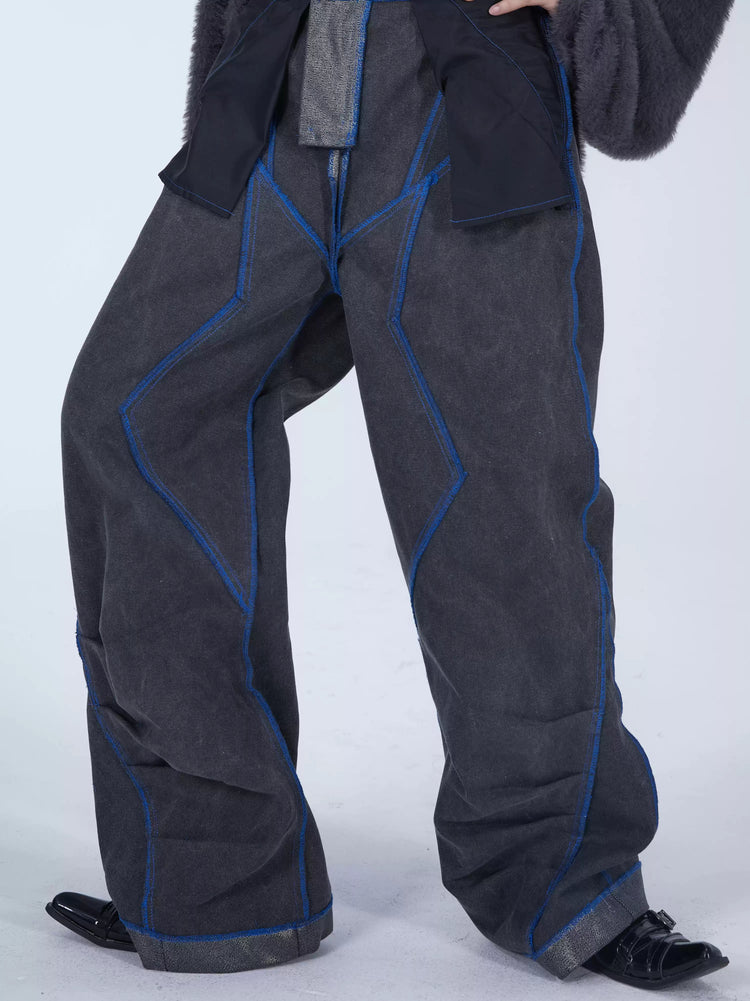 EMBRYO REVERSE CORE metallic canvas wide-leg pants — dark reverse-side back view