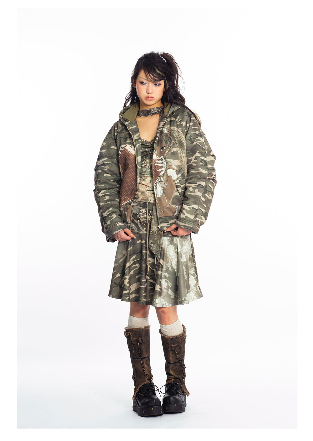 4RE1GN Camouflage Heart Hooded Puffer Jacket