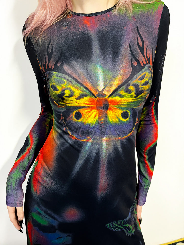 DEADENDKIDS BUTTERFLY GOTH fitted long-sleeve maxi dress — construction detail