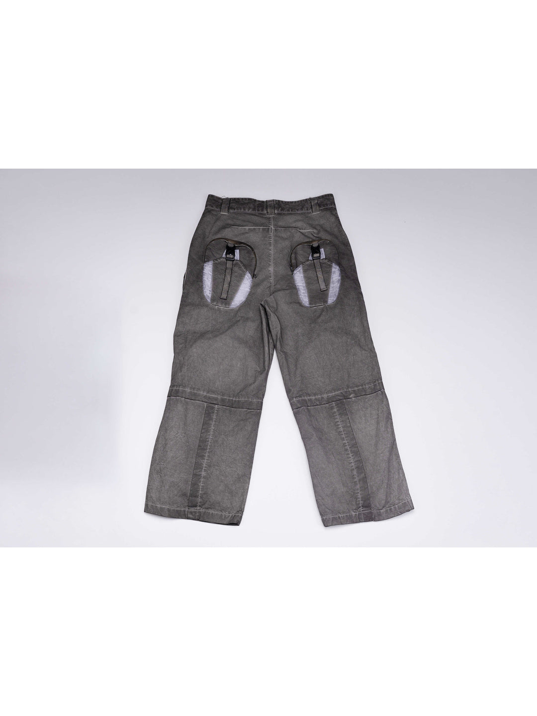 PIONEER moon dust gray welded multi-pocket work pants — back flat-lay view showing two buckled rear pouches