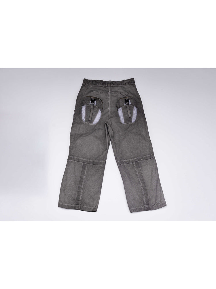 PIONEER moon dust gray welded multi-pocket work pants — back flat-lay view showing two buckled rear pouches