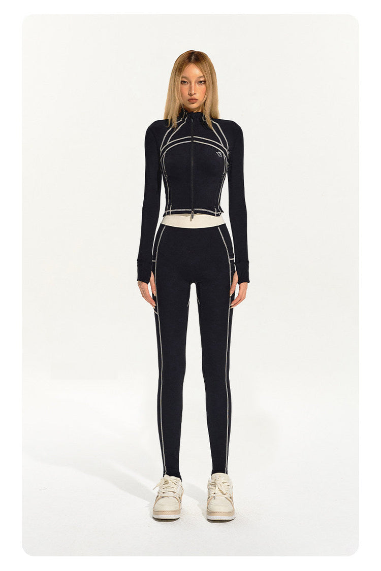 NAWS CLOUD quick-dry zip athletic top — modeled detail view of the garment construction