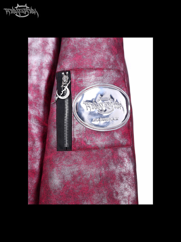 PINKSPINK COCKSCOMB mohawk padded jacket in PINK — silver sleeve patch detail.