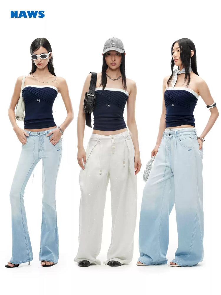 NAWS LACE gathered knit bandeau top — modeled front styling view