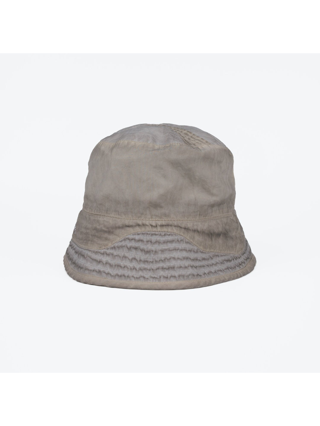 PIONEER eris white distressed nylon bucket hat — back garment-only view showing the washed finish and crown seams
