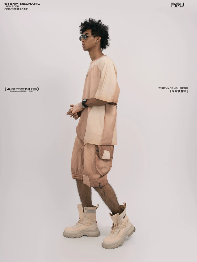 VOID soft dawn orange breathable technical tee — full-length styled view