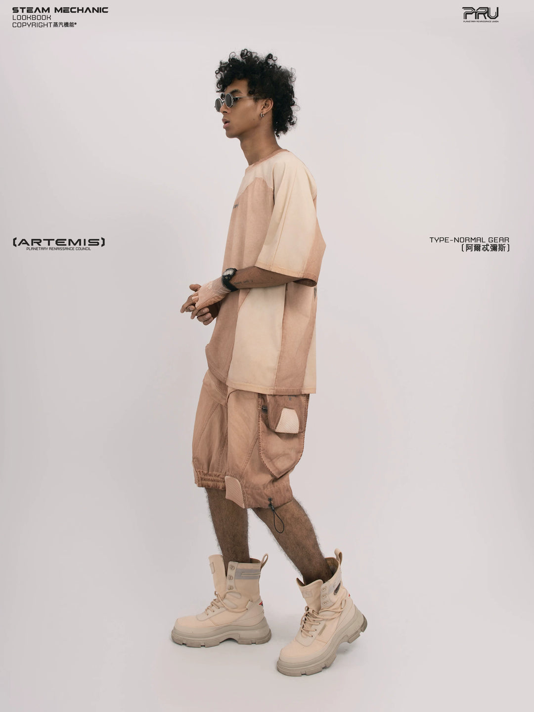 VOID soft dawn orange breathable technical tee — full-length styled view
