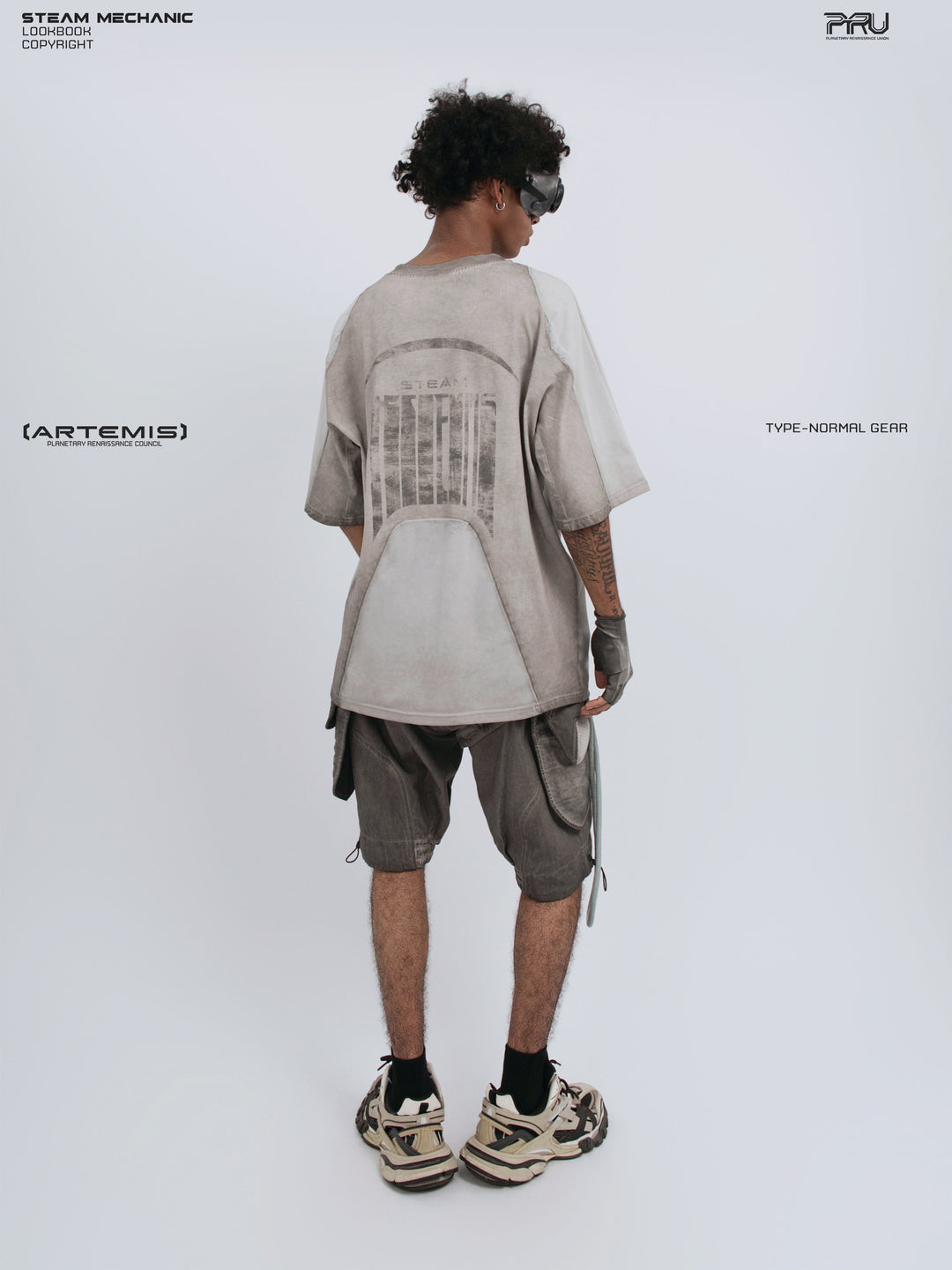 STARCORE moonbeam white velcro mesh tee — rear three-quarter full-length view showing the back panel
