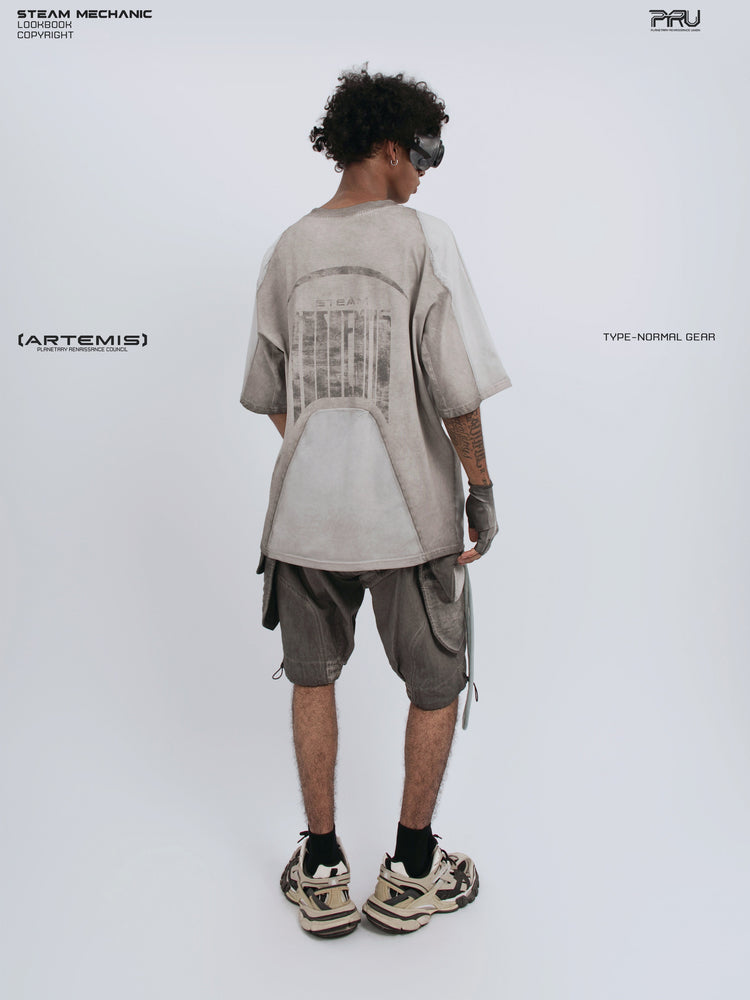 STARCORE moonbeam white velcro mesh tee — rear three-quarter full-length view showing the back panel