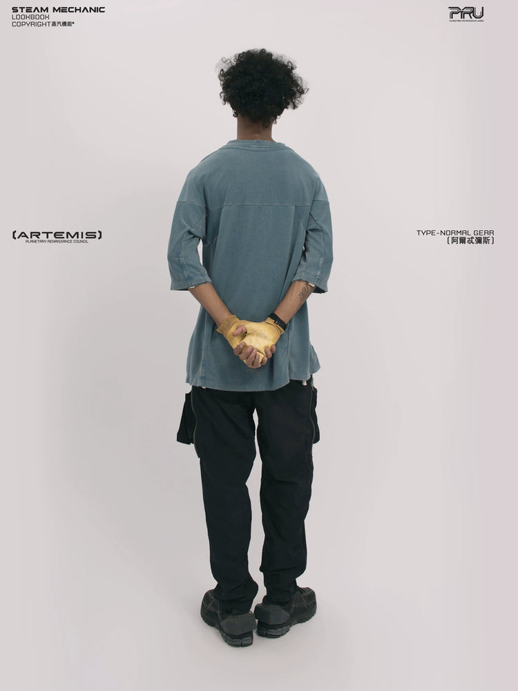LIGHTSHADOW mycelium blue deconstructed technical tee — material and silhouette detail