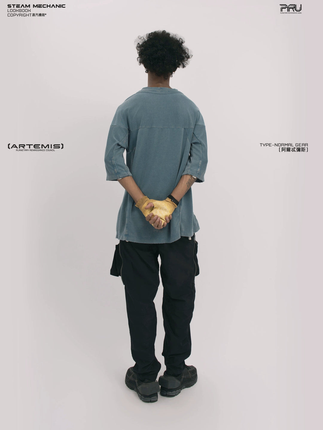 LIGHTSHADOW mycelium blue deconstructed technical tee — material and silhouette detail