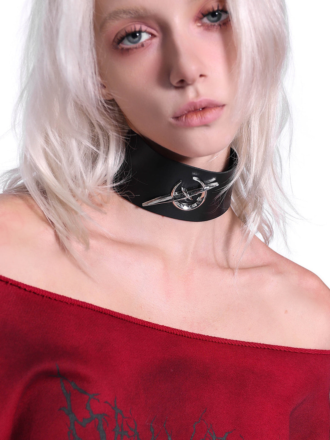 PINKSPINK ELECTRIC MOON punk leather choker — alternate angle showing the shape and finish