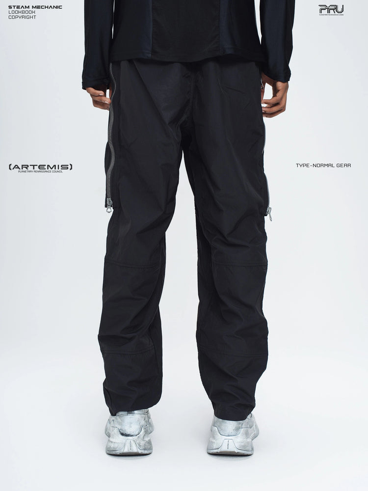 GAIA black curved-blade technical pants — back lower-body modeled view