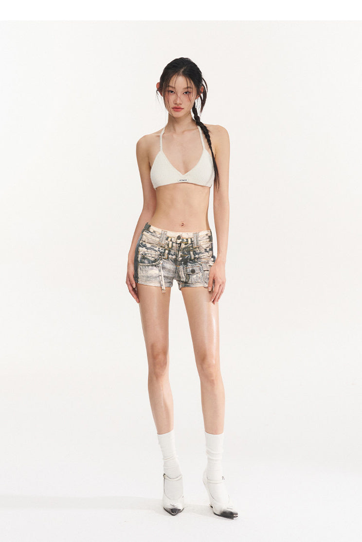 NAWS PRINTLAB multi-pocket denim shorts — alternate modeled view showing the silhouette