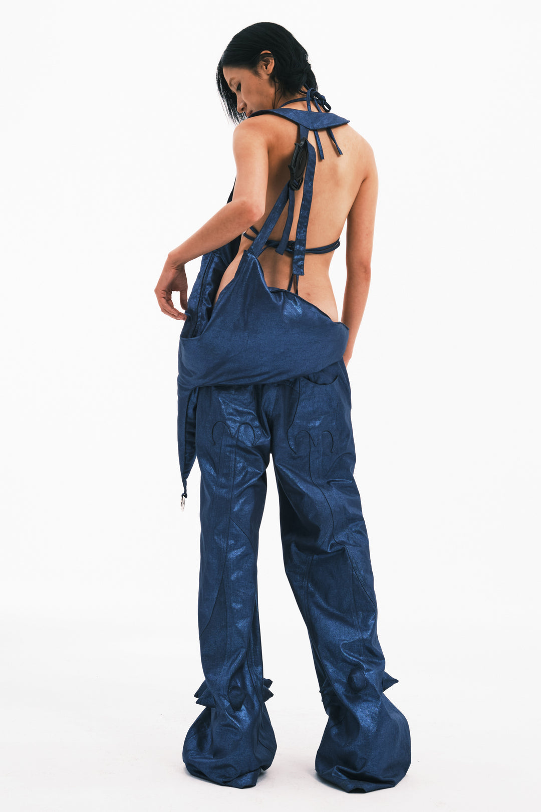 EMBRYO BLUE SPIKE padded sculptural bag — product-only front view