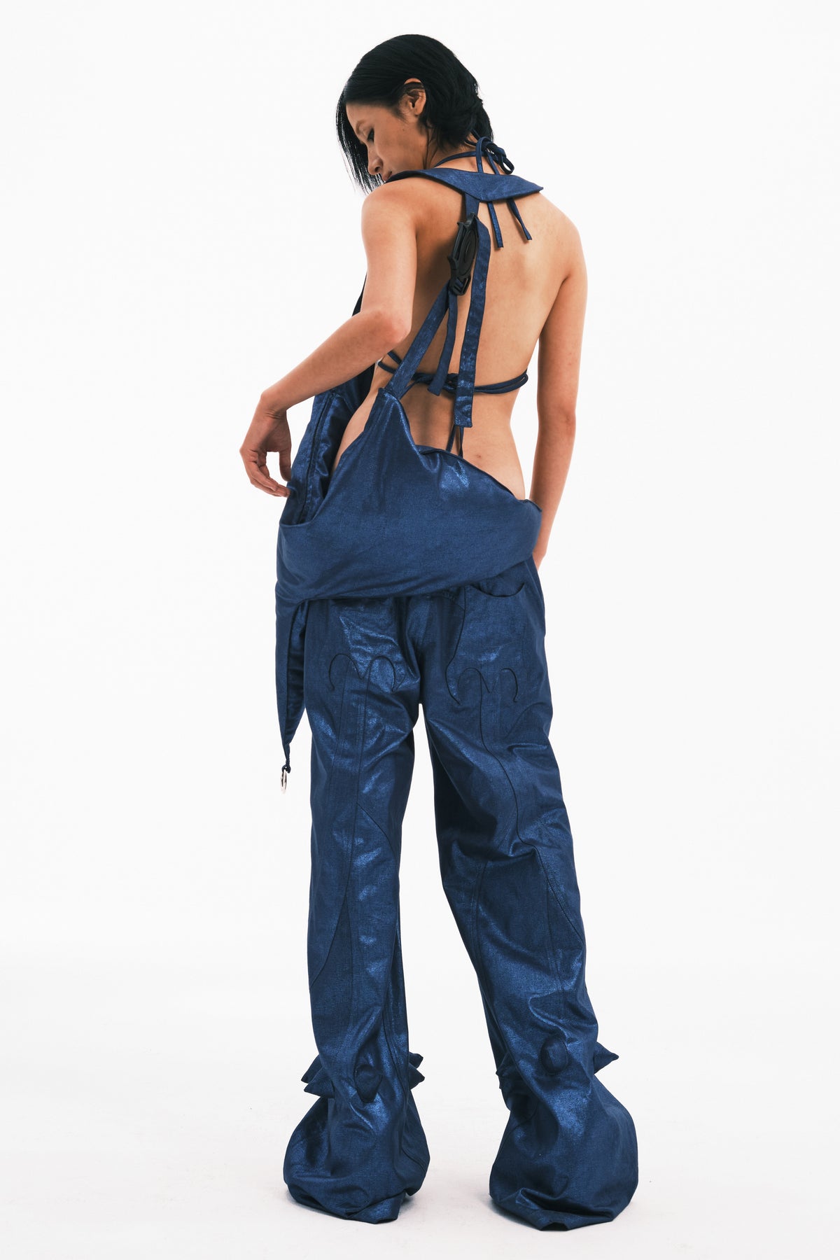 EMBRYO BLUE SPIKE padded sculptural bag — product-only front view