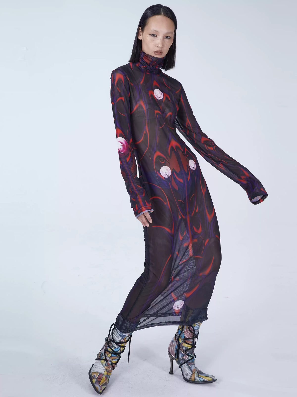 EMBRYO BODY TOTEM mesh maxi dress — side or detail presentation