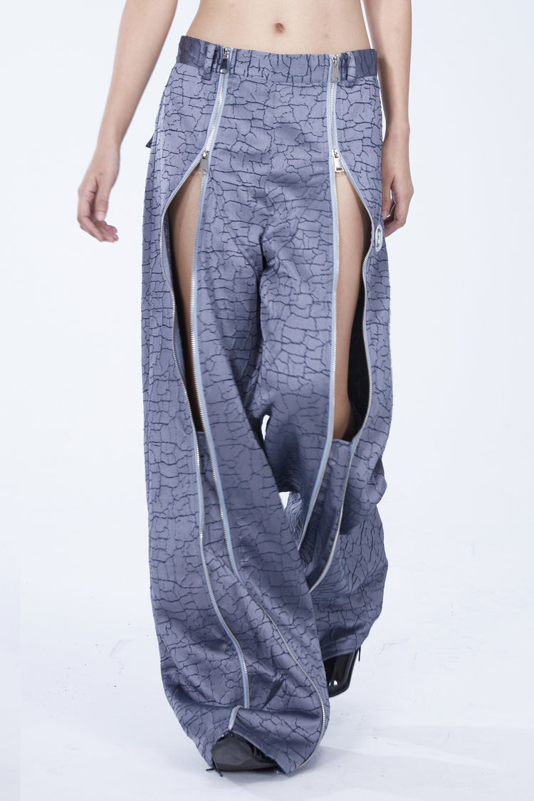 EMBRYO FIVE POISONS luminous-zip crackle flare pants — additional styled view
