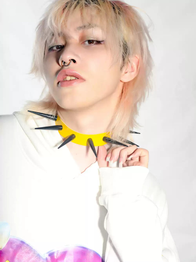 DEADENDKIDS SPIKE RING studded choker — alternate styled presentation