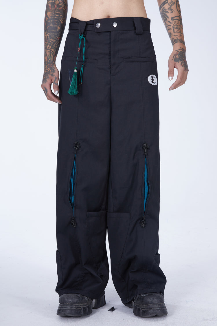 EMBRYO IMPERIAL SEAL wide-leg suit pants — rear modeled view
