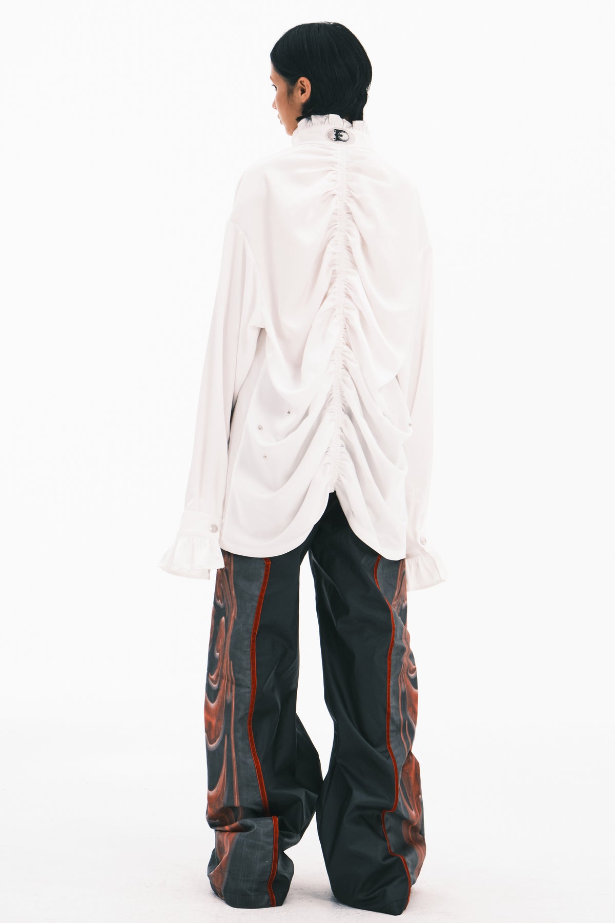 EMBRYO COURT TOTEM velvet-frill mock-neck shirt — garment-only view