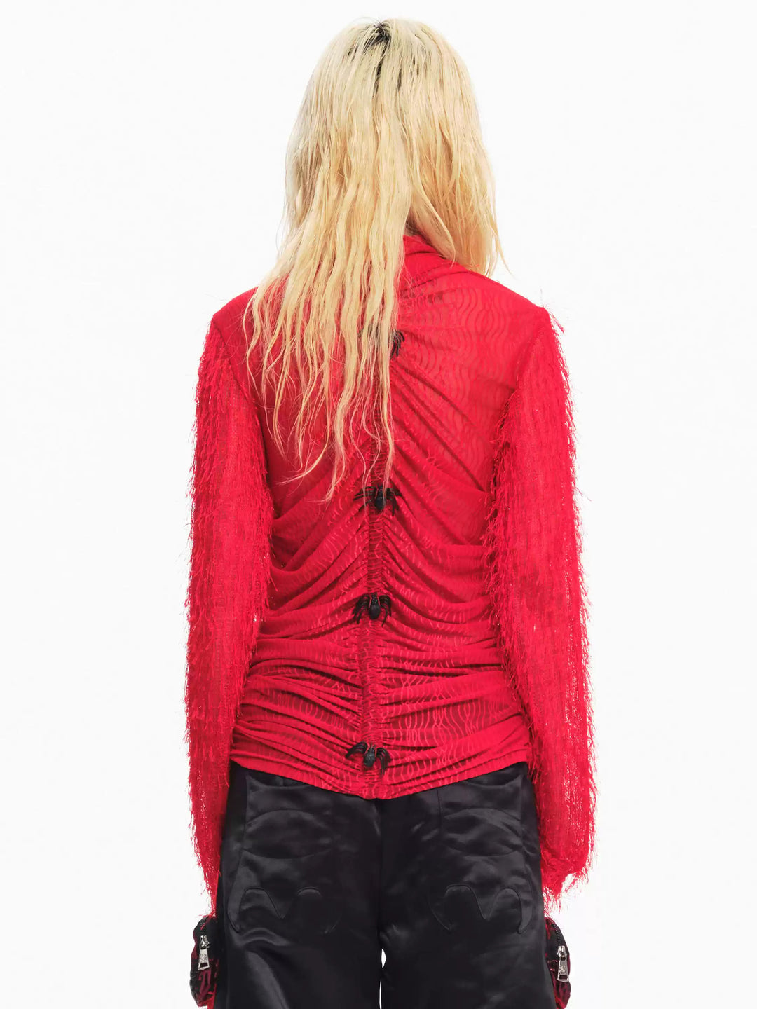 EMBRYO RED SPIDER distressed mesh top — alternate modeled angle