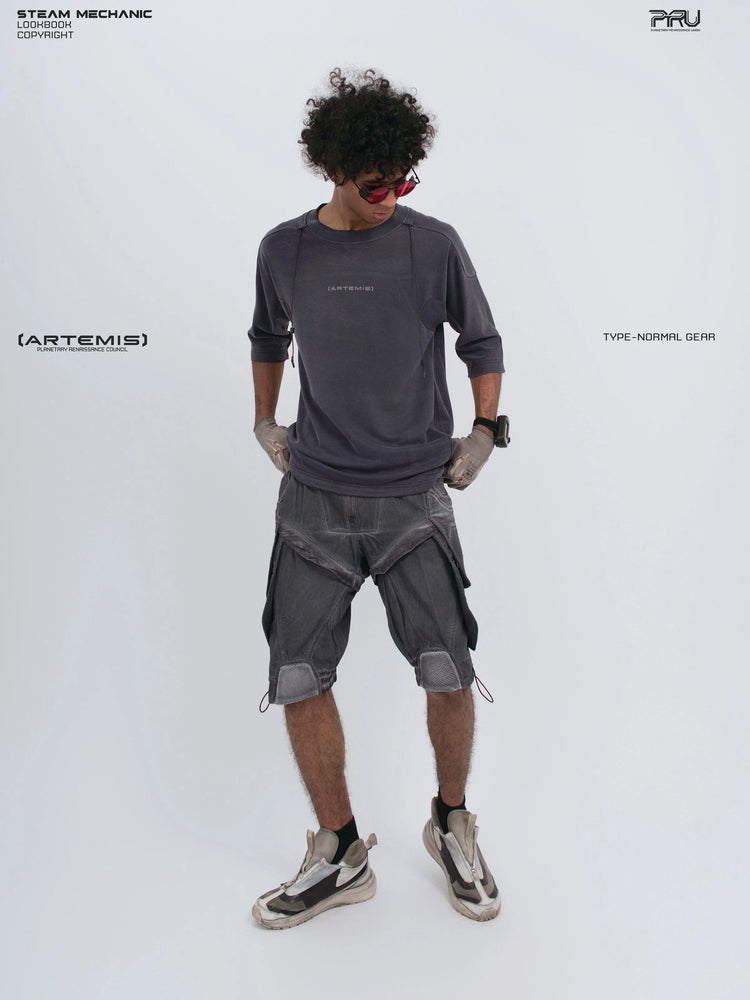 LIGHTSHADOW spirit deconstructed technical tee — full-length front view looking down at the hem