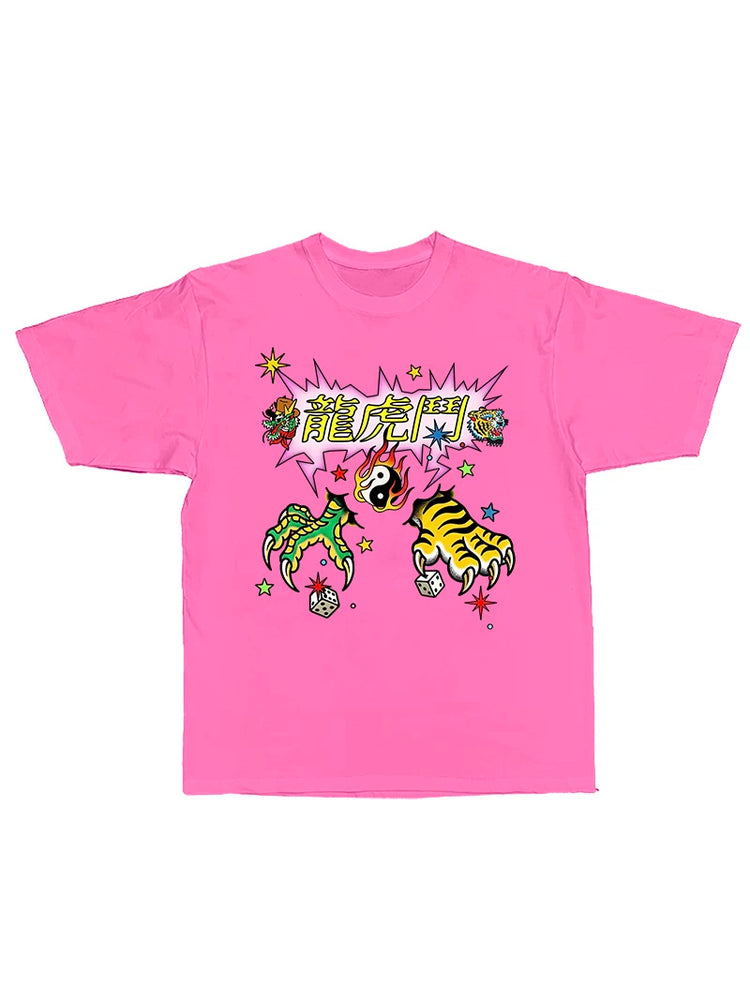 DEADENDKIDS TIGER DRAGON oversized graphic tee — garment-only view