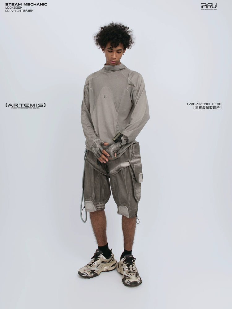 STARCORE ash tundra mesh-panel long-sleeve top a — rear modeled view