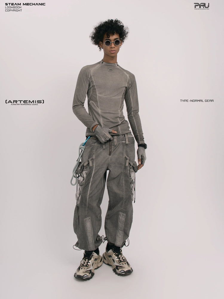TWIN STAR meteor gray stretch riding base-layer top — full-length three-quarter front modeled view