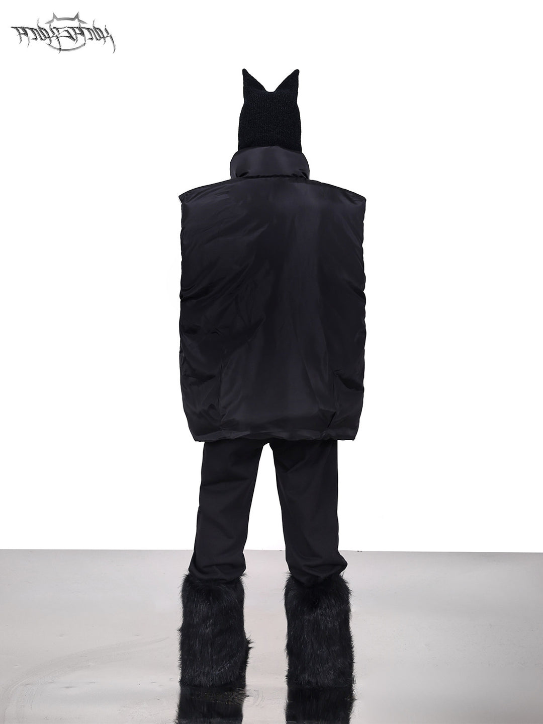 PINKSPINK ORBIT reversible padded vest in black silver — black-side rear full-length modeled view