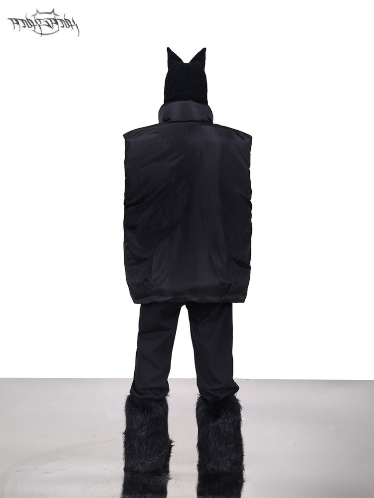 PINKSPINK ORBIT reversible padded vest in black silver — black-side rear full-length modeled view