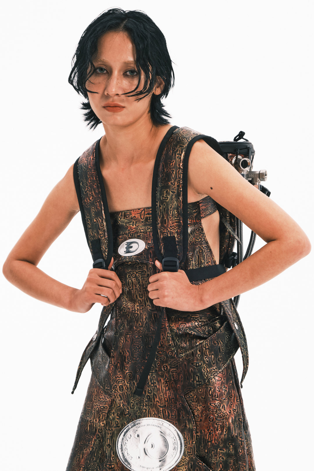 EMBRYO ORACLE embossed backpack — construction detail
